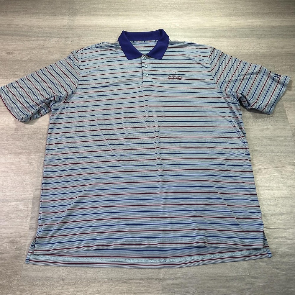 Under Armour Polo Shirt Mens 2XL Blue Stripe Grayhawk Golf Club Performance